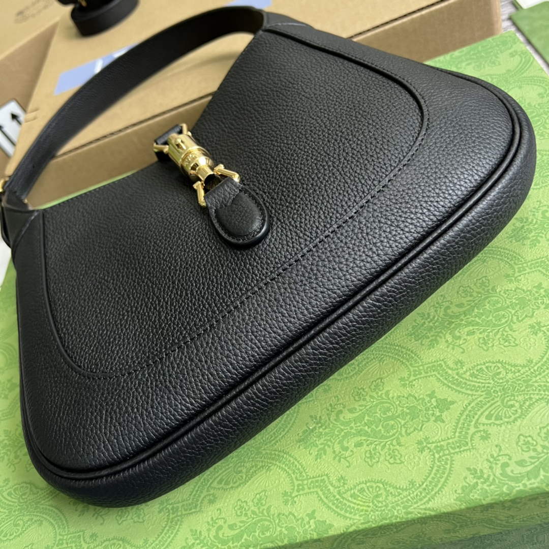 Gucci ‎636709 Jackie 1961 small natural grain bag Black natural grain leather