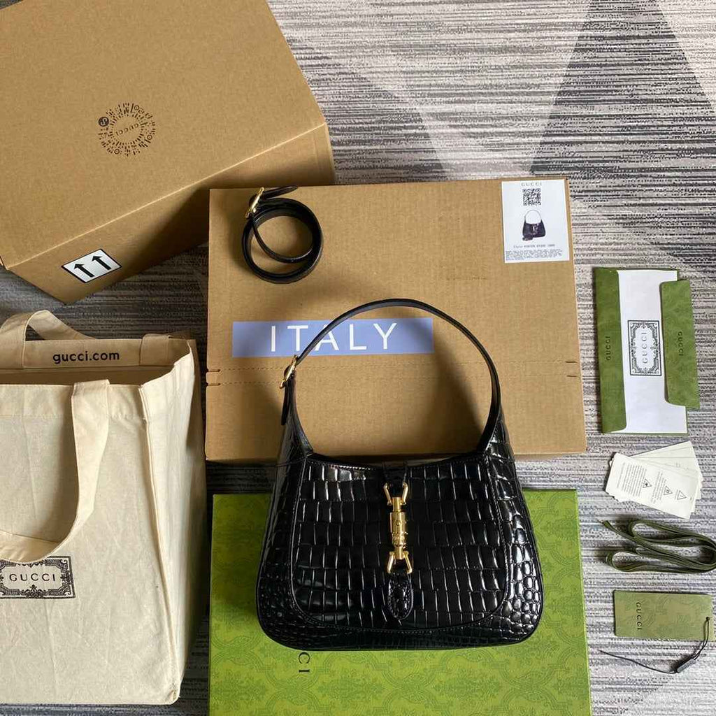 Gucci ‎636709 Jackie 1961 small python bag Black