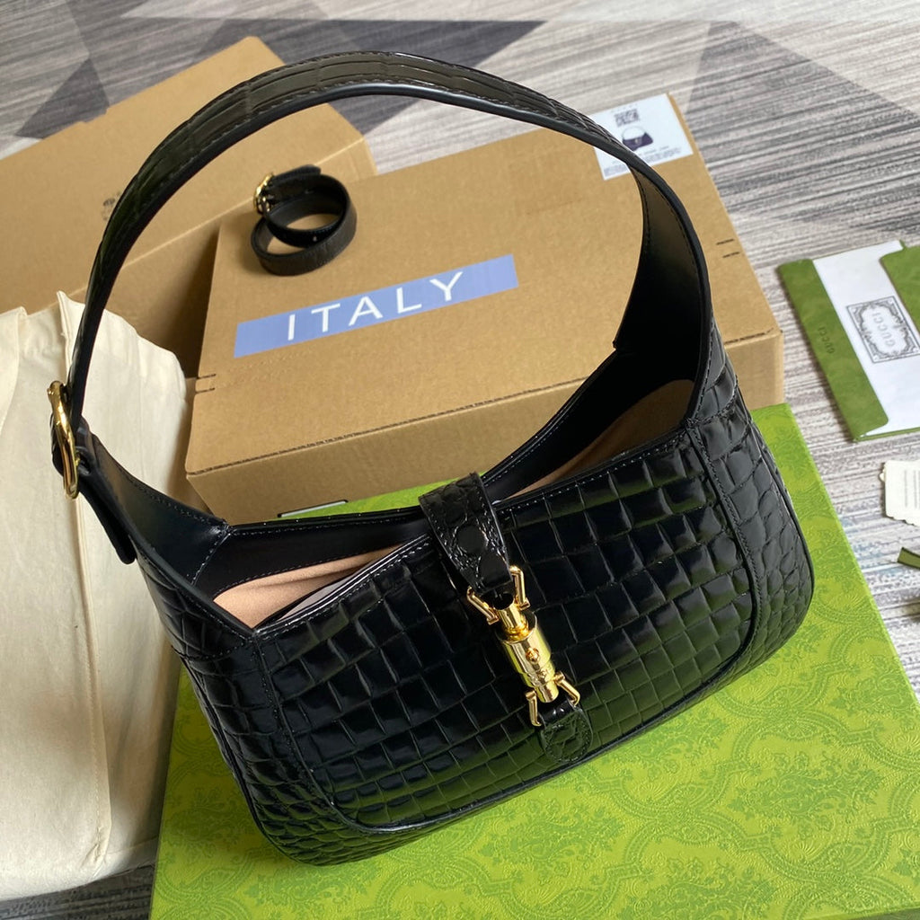 Gucci ‎636709 Jackie 1961 small python bag Black
