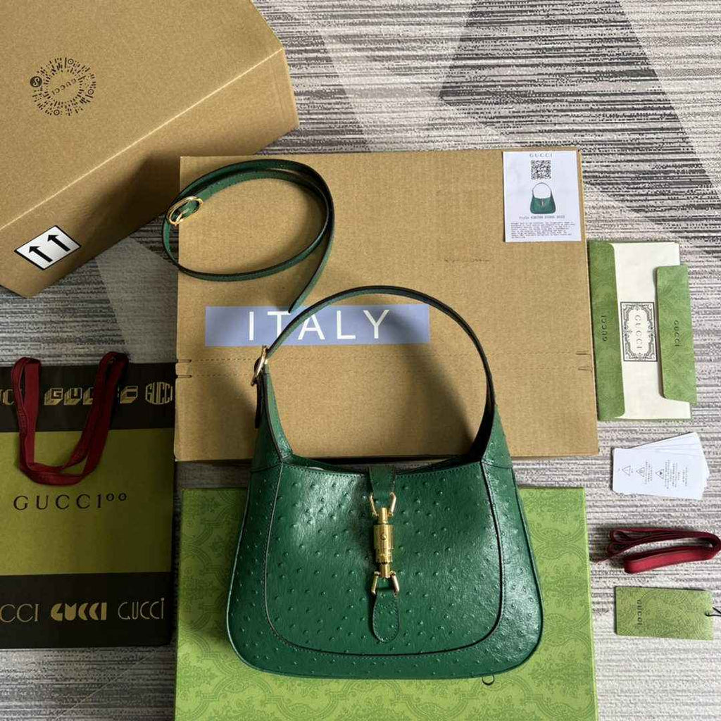 Gucci ‎636709 Jackie 1961 small shoulder bag ostrich green leather
