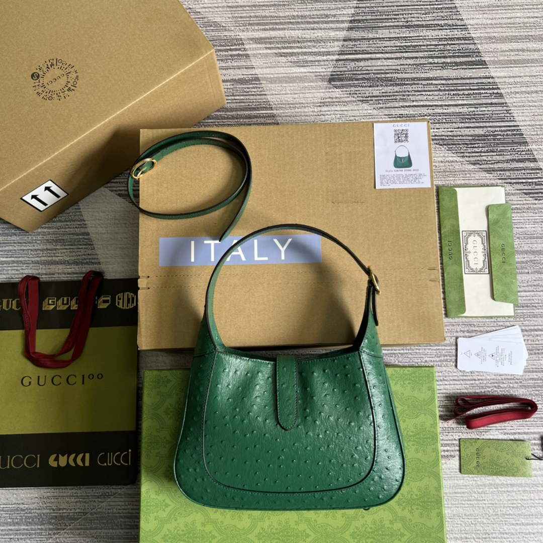 Gucci ‎636709 Jackie 1961 small shoulder bag ostrich green leather