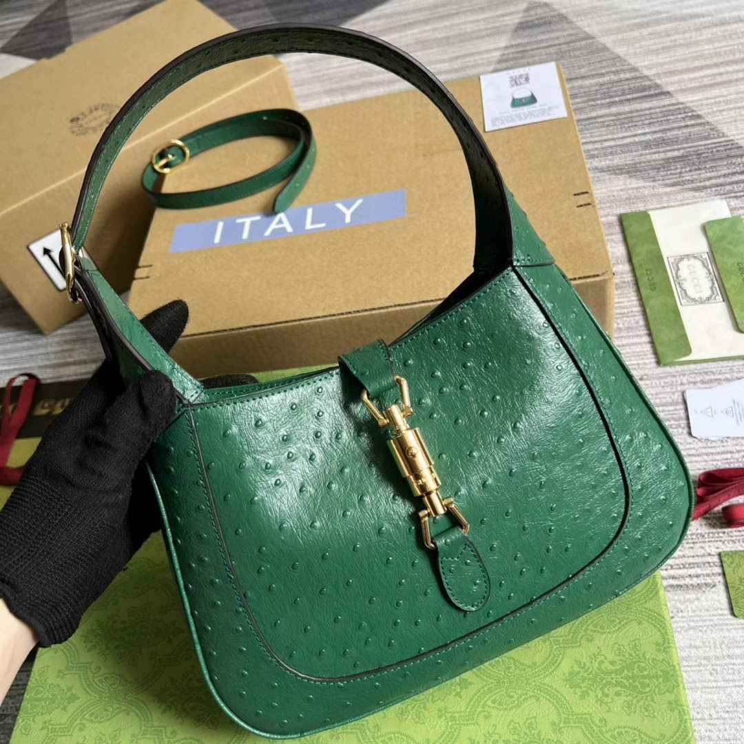 Gucci ‎636709 Jackie 1961 small shoulder bag ostrich green leather