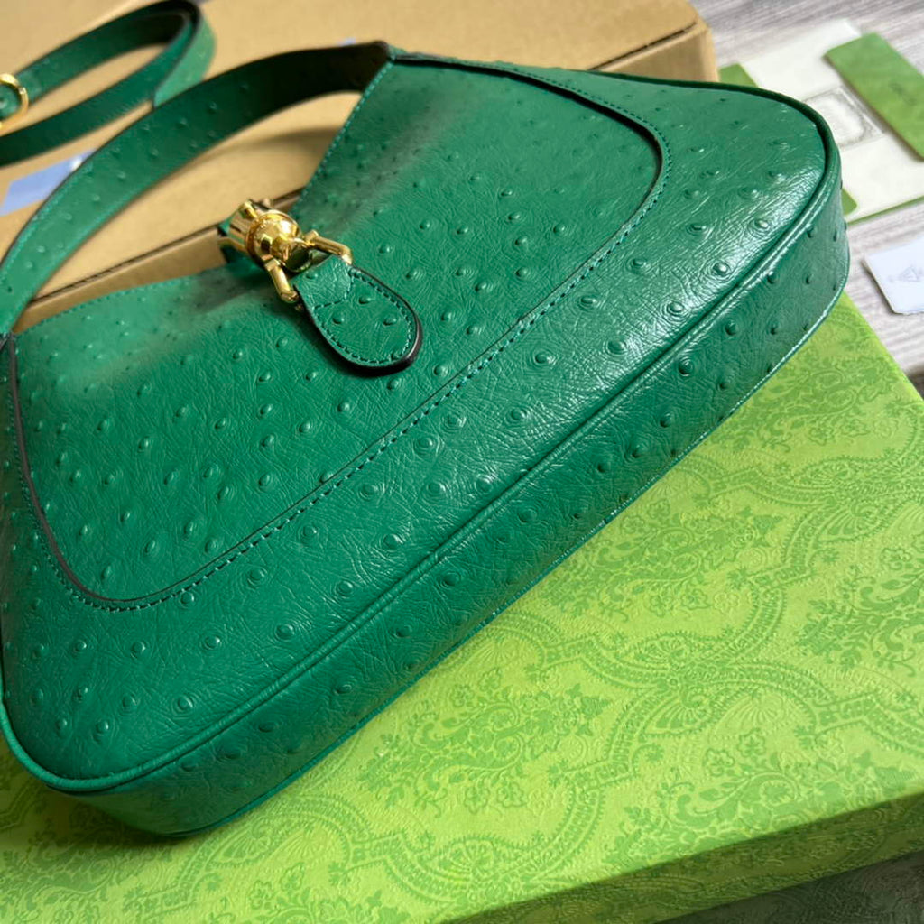 Gucci ‎636709 Jackie 1961 small shoulder bag ostrich green leather