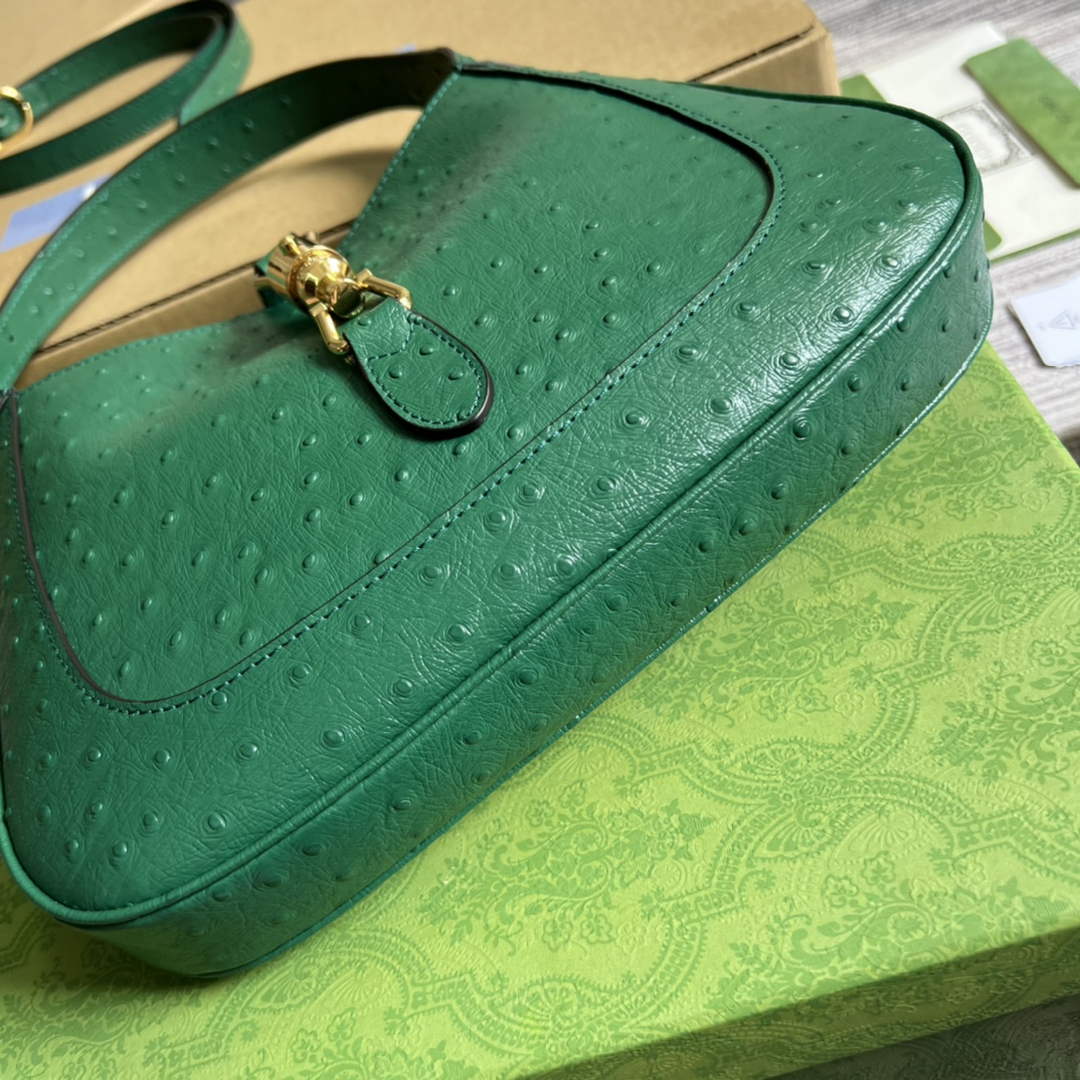 Gucci ‎636709 Jackie 1961 small shoulder bag ostrich green leather