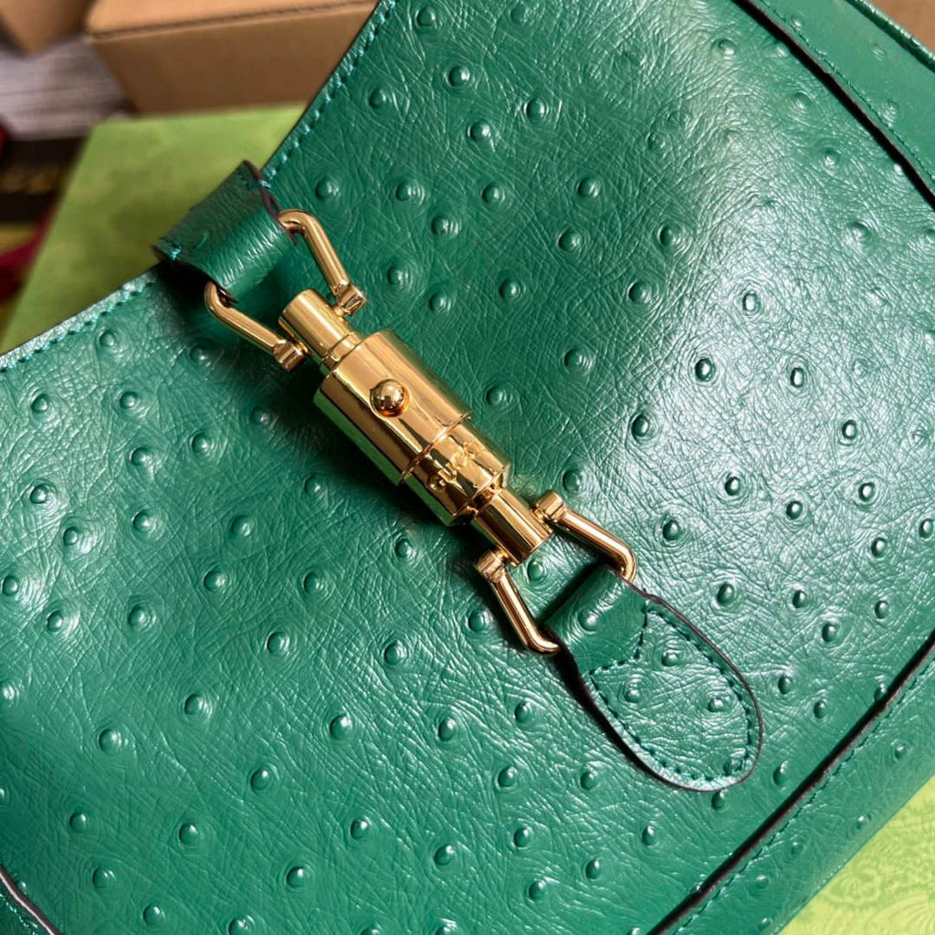 Gucci ‎636709 Jackie 1961 small shoulder bag ostrich green leather