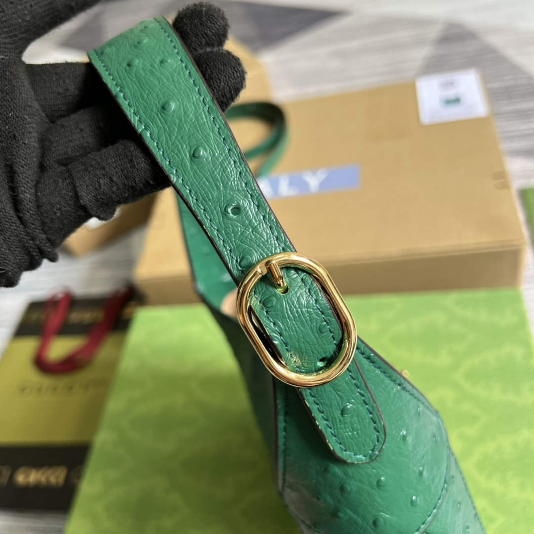 Gucci ‎636709 Jackie 1961 small shoulder bag ostrich green leather