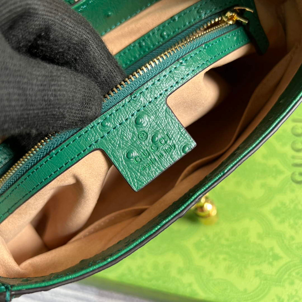 Gucci ‎636709 Jackie 1961 small shoulder bag ostrich green leather