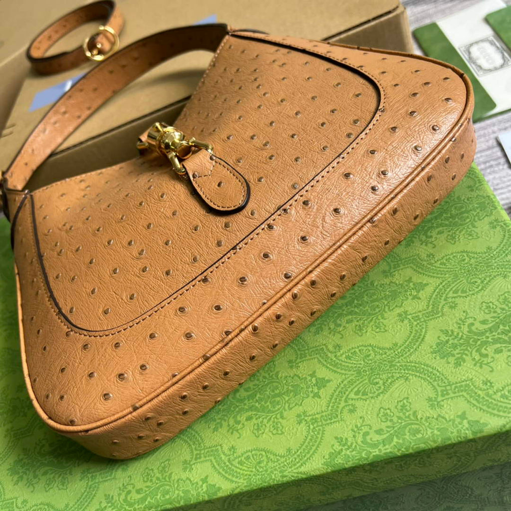 Gucci ‎636709 Jackie 1961 small shoulder bag ostrich brown leather