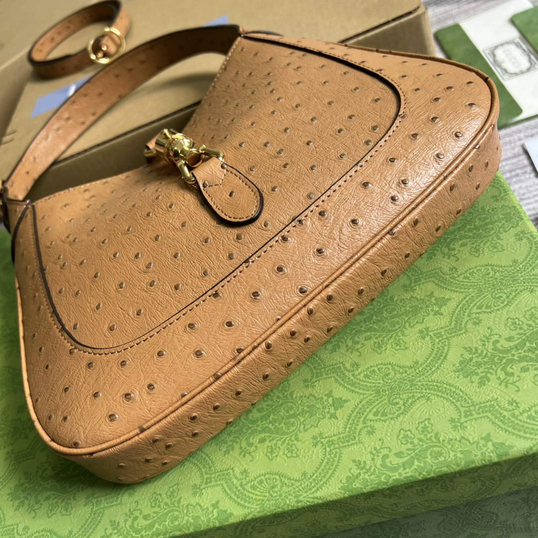 Gucci ‎636709 Jackie 1961 small shoulder bag ostrich brown leather