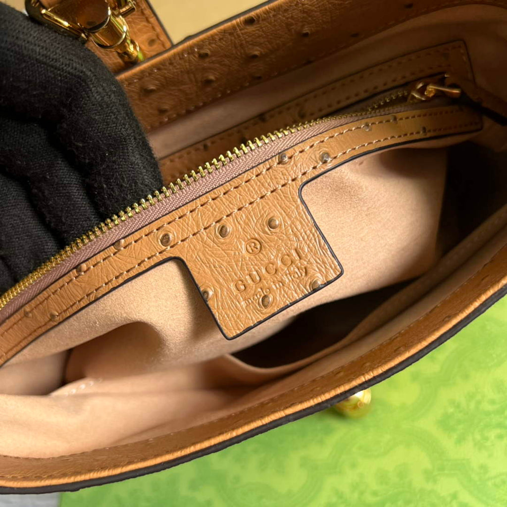 Gucci ‎636709 Jackie 1961 small shoulder bag ostrich brown leather