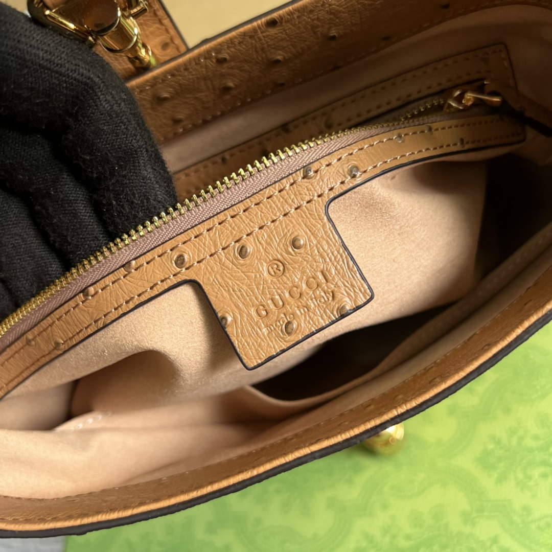 Gucci ‎636709 Jackie 1961 small shoulder bag ostrich brown leather