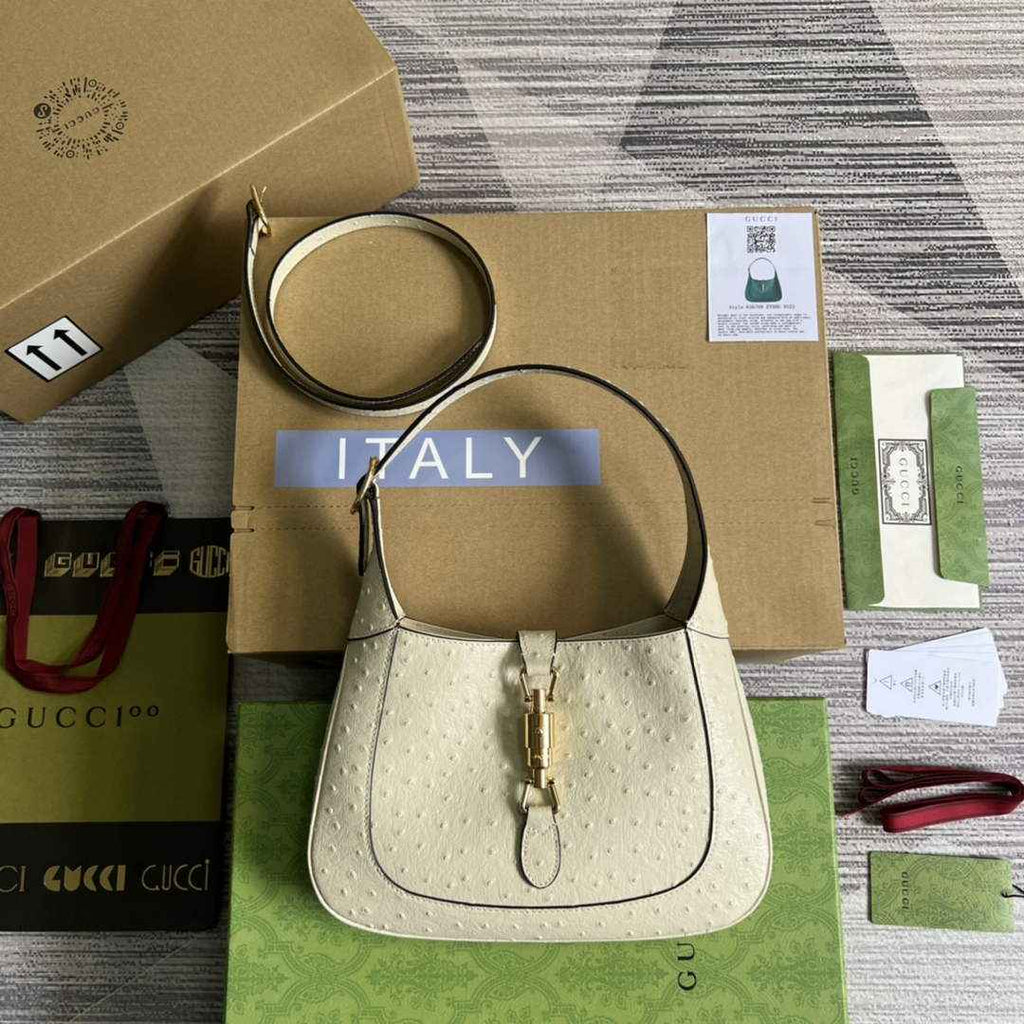 Gucci ‎636709 Jackie 1961 small shoulder bag ostrich beige leather