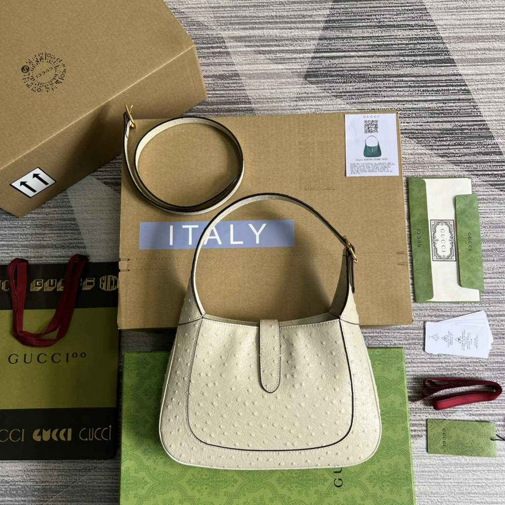 Gucci ‎636709 Jackie 1961 small shoulder bag ostrich beige leather