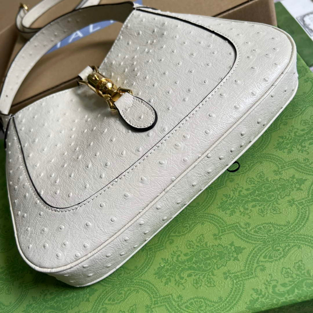 Gucci ‎636709 Jackie 1961 small shoulder bag ostrich beige leather
