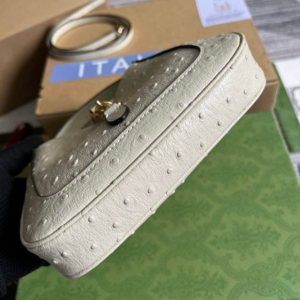 Gucci 637091 Jackie 1961 mini shoulder bag ostrich leather beige