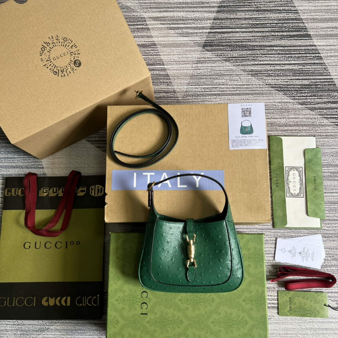 Gucci 637091 Jackie 1961 mini shoulder bag ostrich leather Green