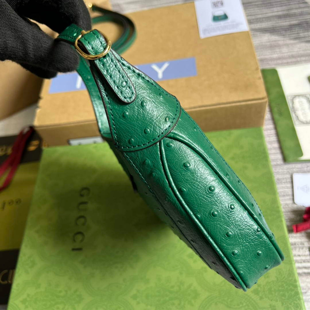 Gucci 637091 Jackie 1961 mini shoulder bag ostrich leather Green