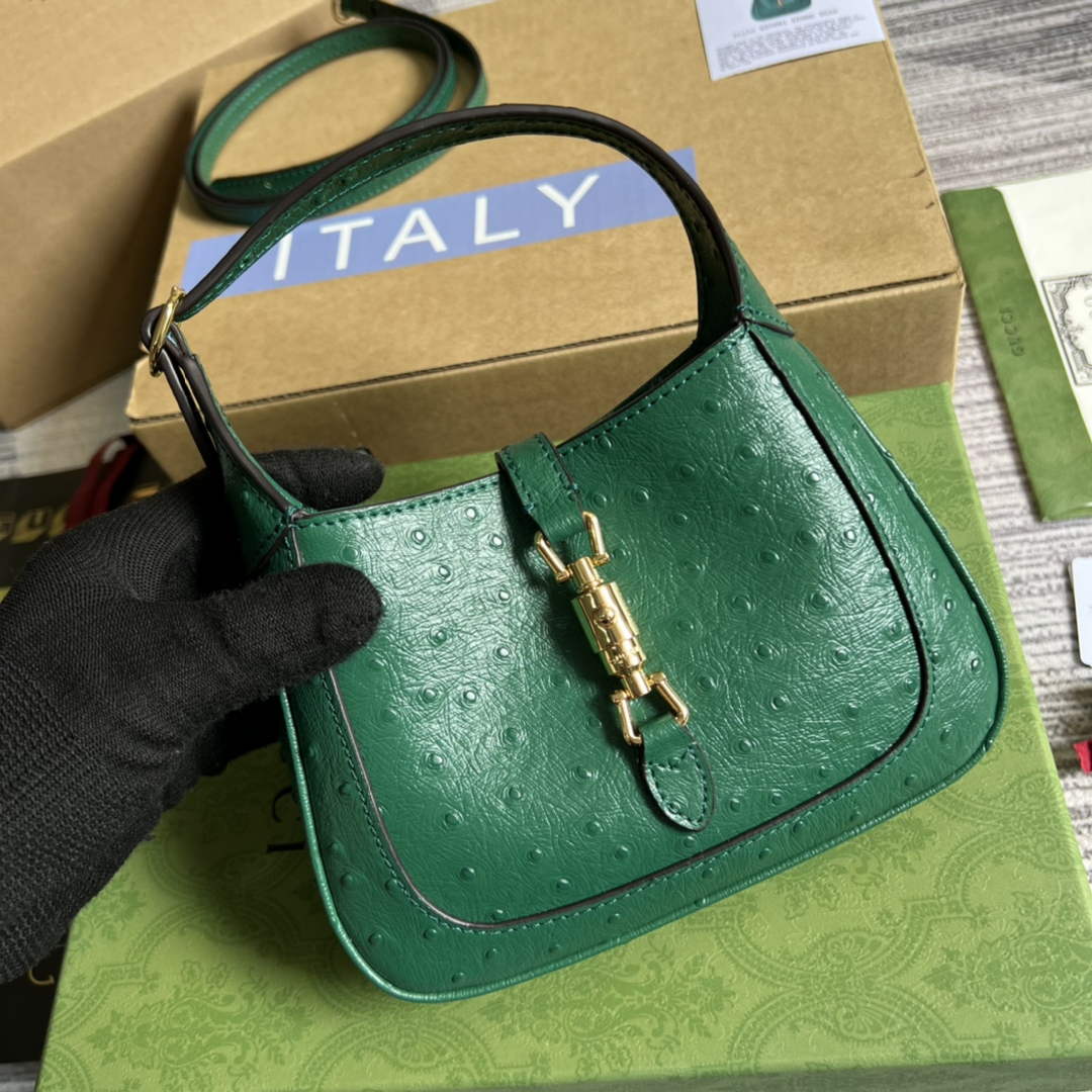 Gucci 637091 Jackie 1961 mini shoulder bag ostrich leather Green