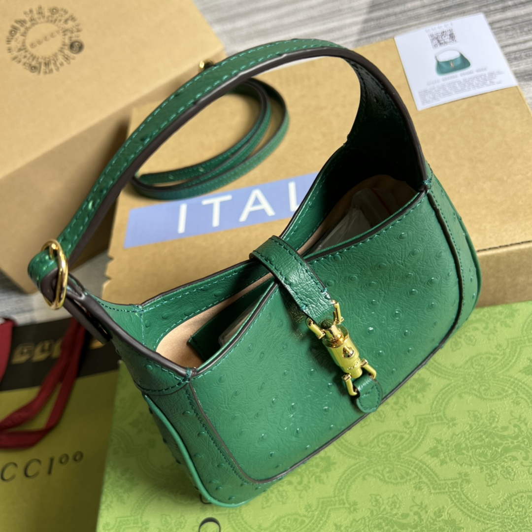 Gucci 637091 Jackie 1961 mini shoulder bag ostrich leather Green