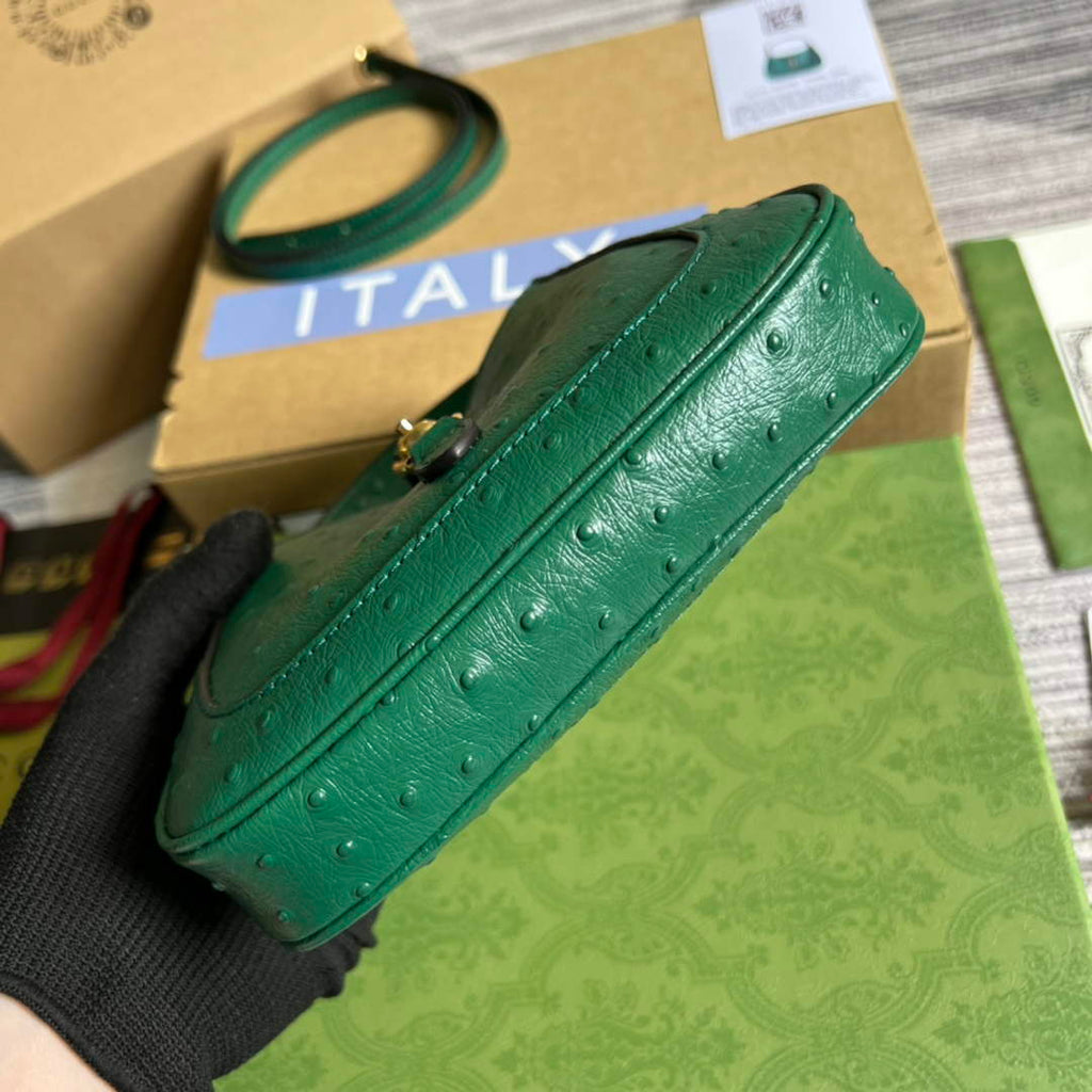 Gucci 637091 Jackie 1961 mini shoulder bag ostrich leather Green