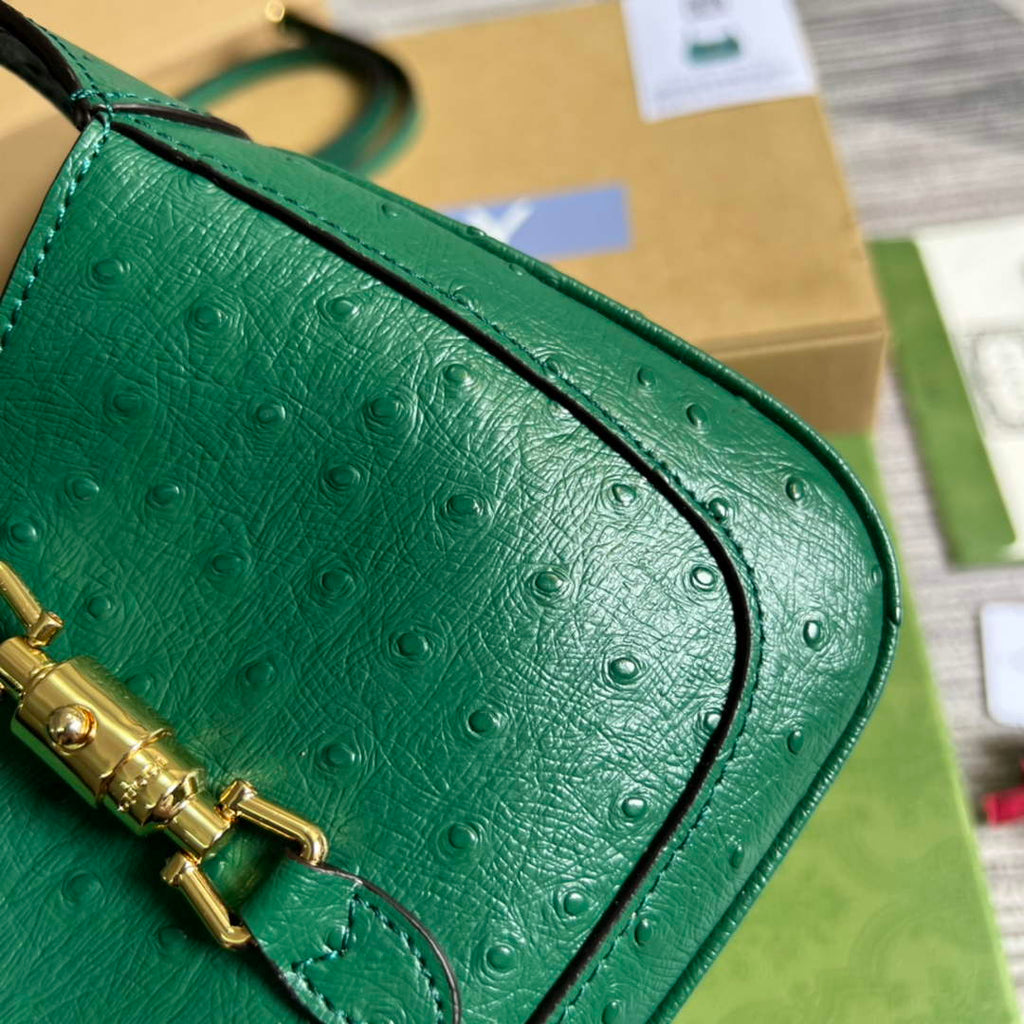 Gucci 637091 Jackie 1961 mini shoulder bag ostrich leather Green
