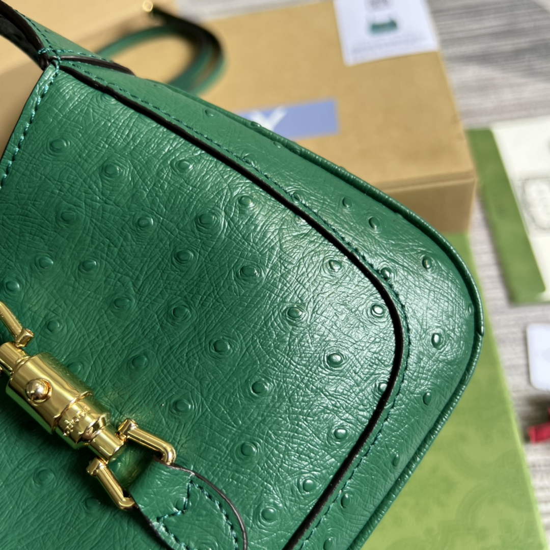 Gucci 637091 Jackie 1961 mini shoulder bag ostrich leather Green