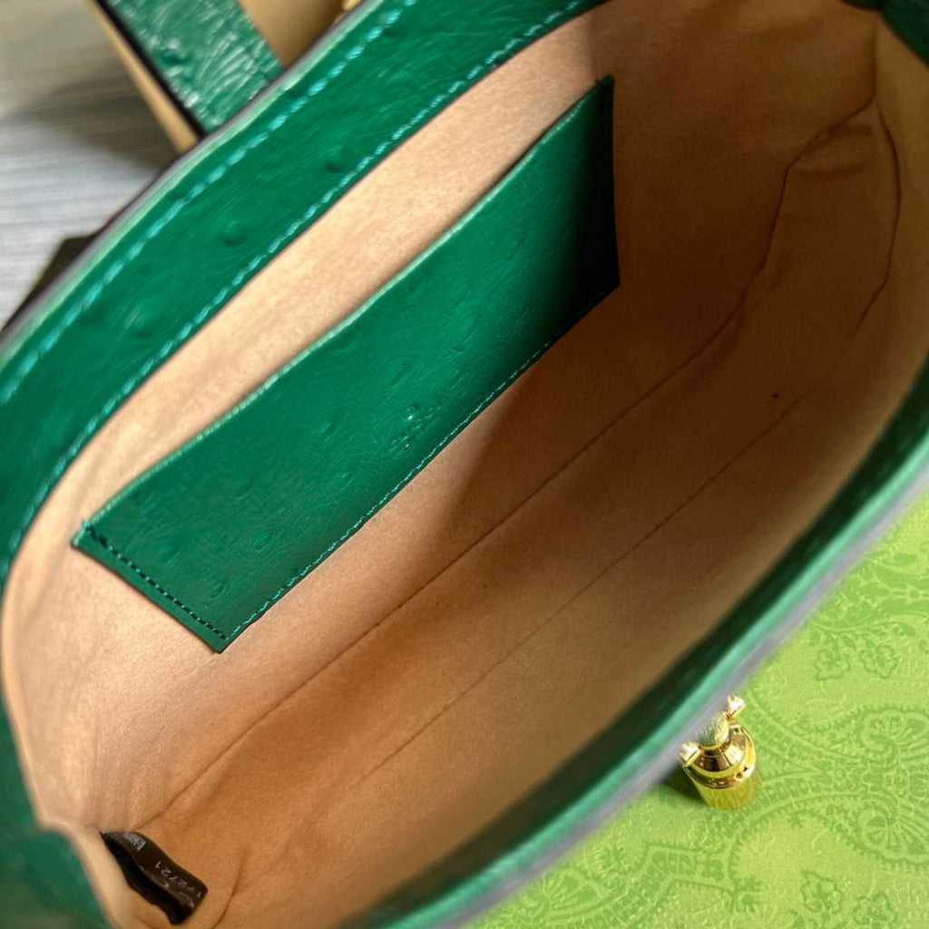 Gucci 637091 Jackie 1961 mini shoulder bag ostrich leather Green