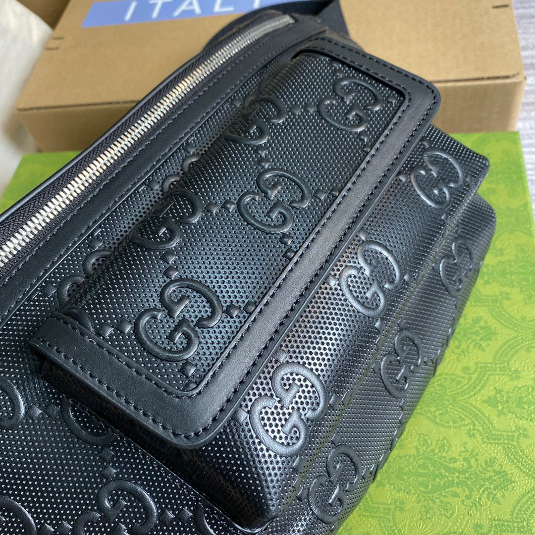 Gucci ‎645093 GG embossed belt bag Black GG embossed leather