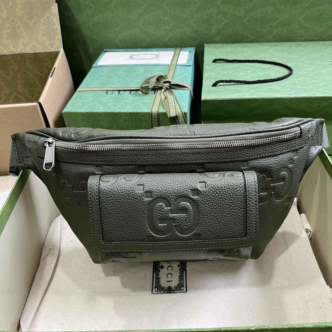 Gucci ‎Jumbo GG belt bag 645093 in dark green leather