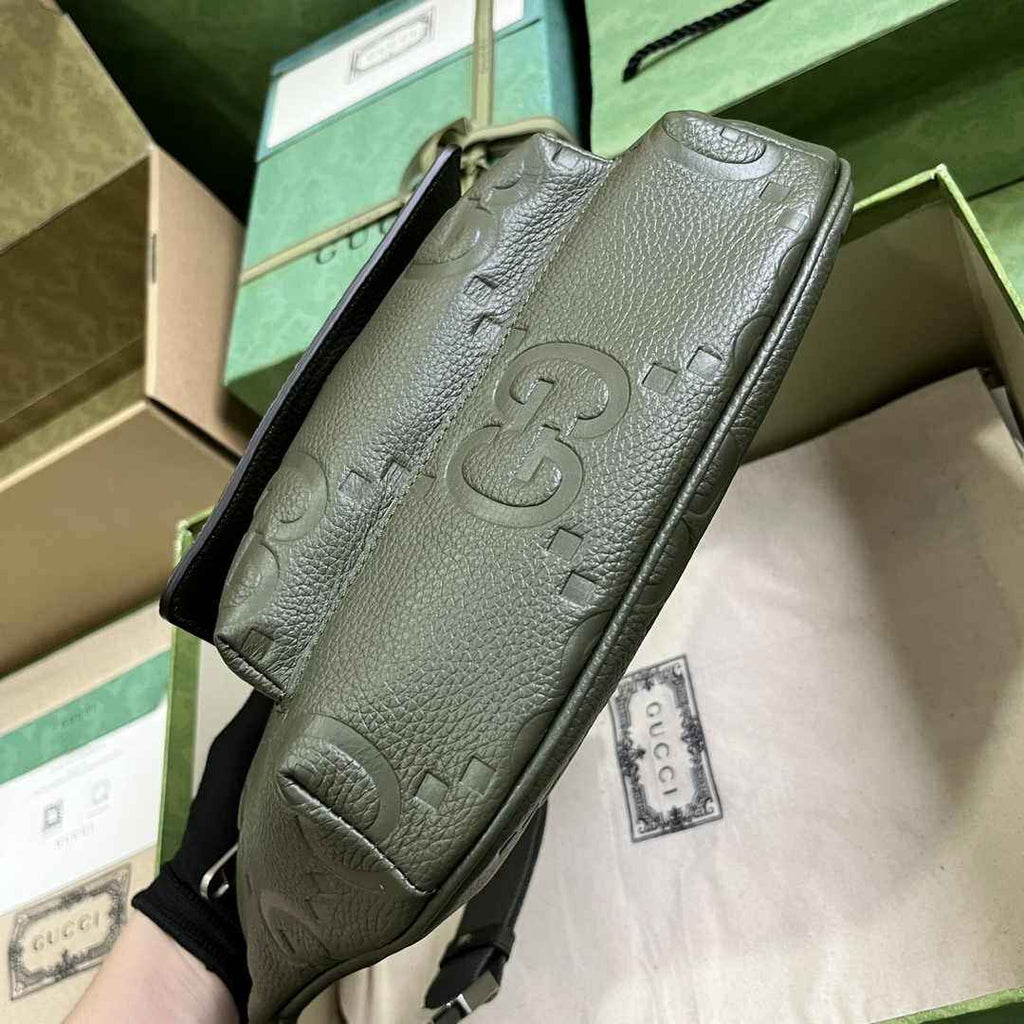 Gucci ‎Jumbo GG belt bag 645093 in dark green leather