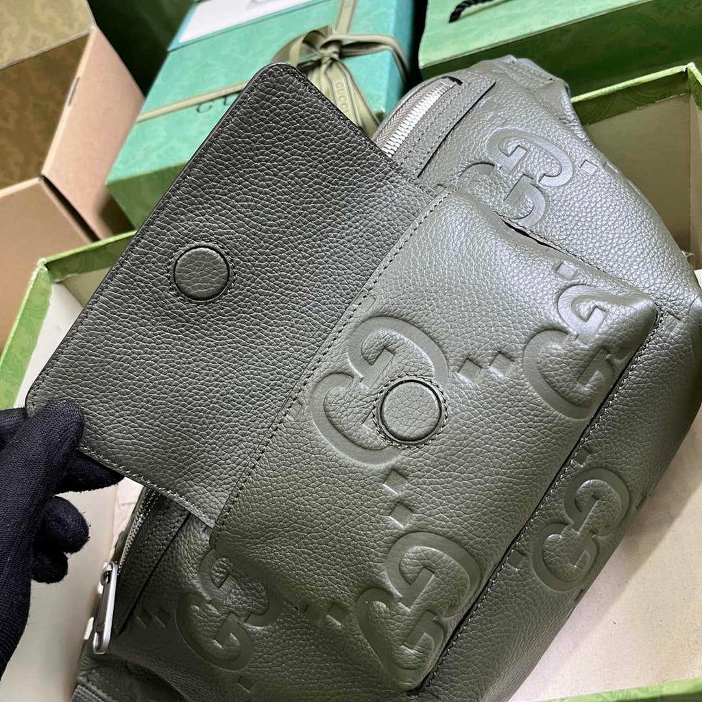 Gucci ‎Jumbo GG belt bag 645093 in dark green leather