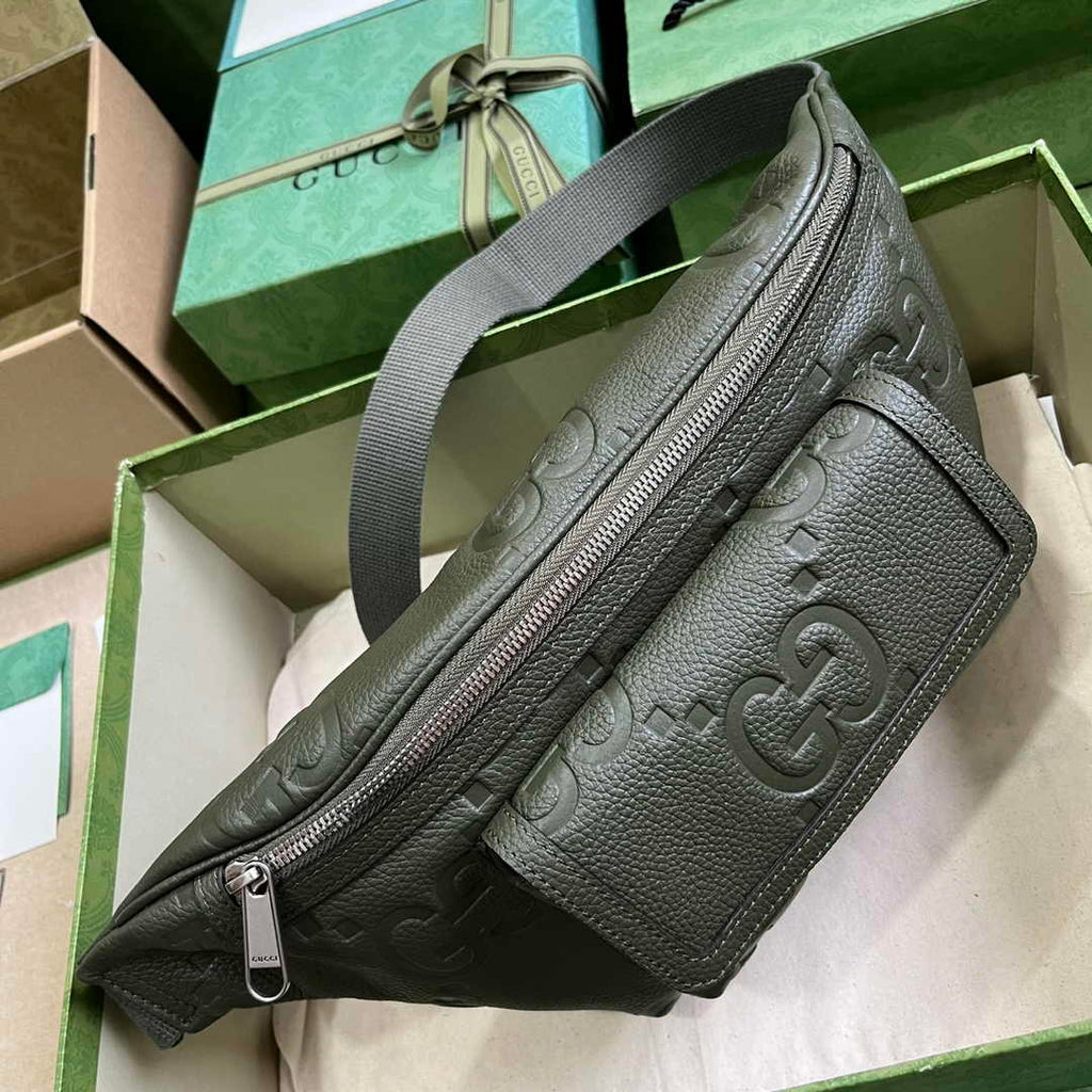 Gucci ‎Jumbo GG belt bag 645093 in dark green leather