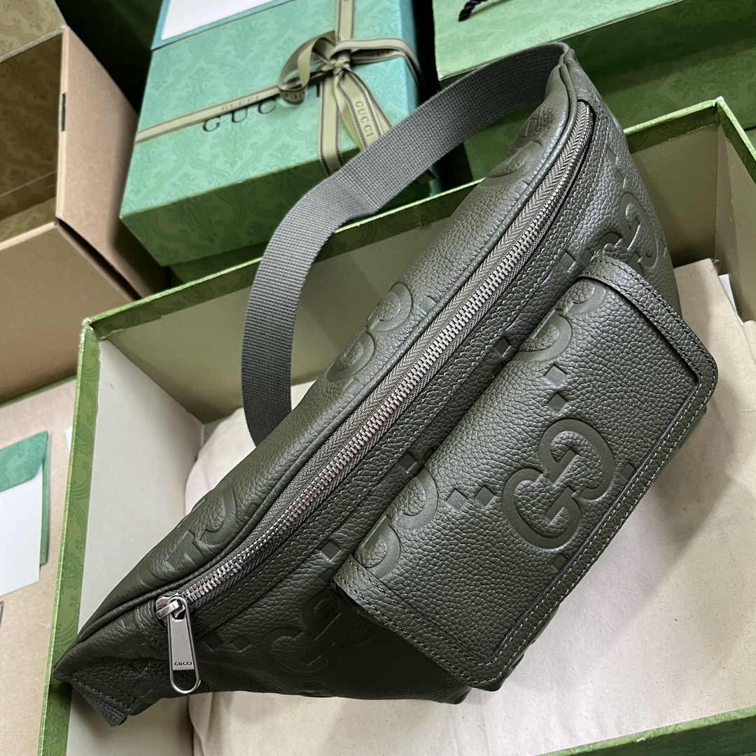 Gucci ‎Jumbo GG belt bag 645093 in dark green leather