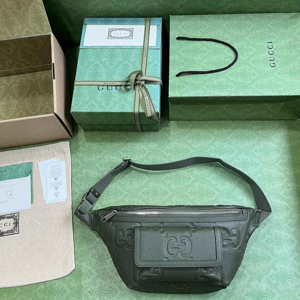 Gucci ‎Jumbo GG belt bag 645093 in dark green leather