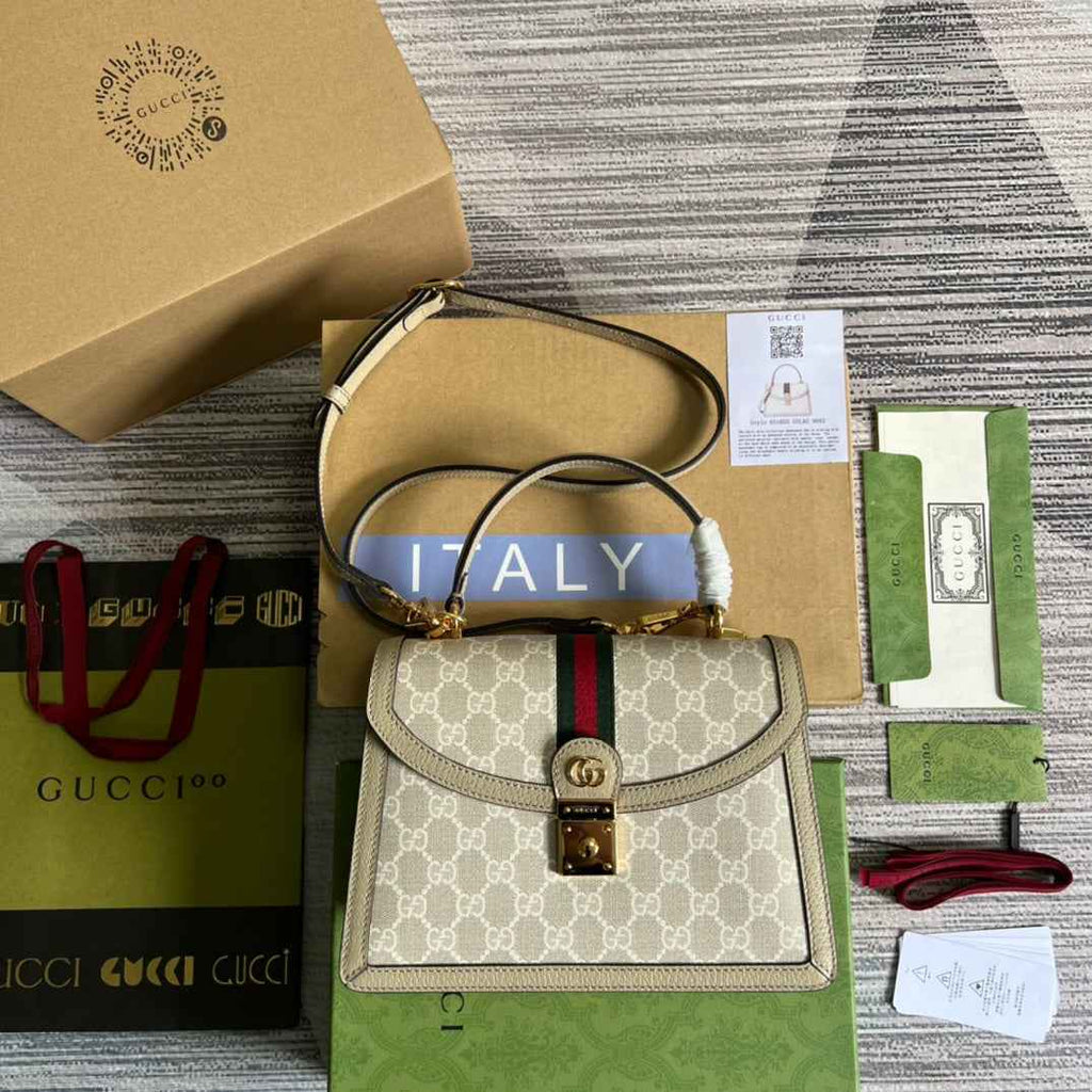 Gucci ‎‎‎‎651055 Ophidia small GG top handle bag beige leather