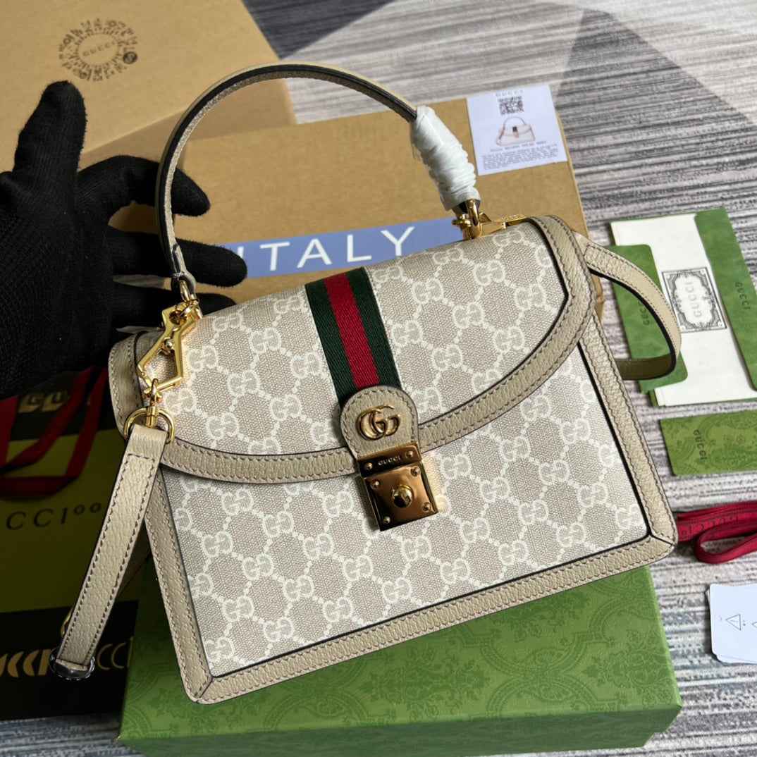 Gucci ‎‎‎‎651055 Ophidia small GG top handle bag beige leather