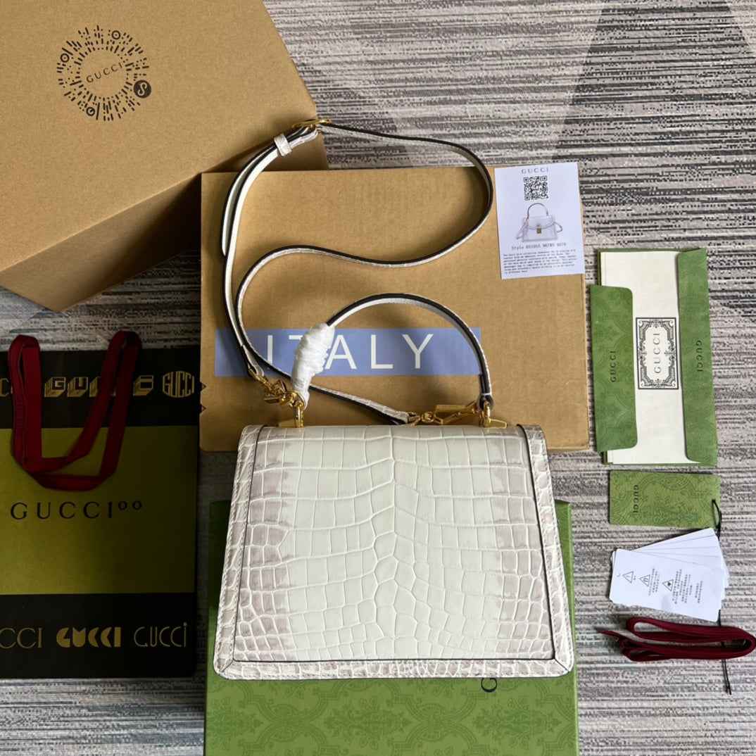 Gucci 651055 Ophidia small GG top handle bag ‎‎‎Crocodile white