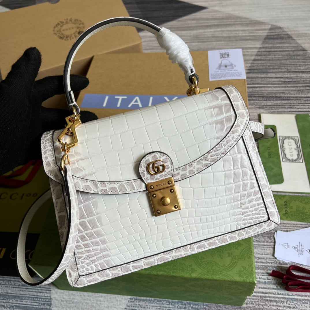 Gucci 651055 Ophidia small GG top handle bag ‎‎‎Crocodile white