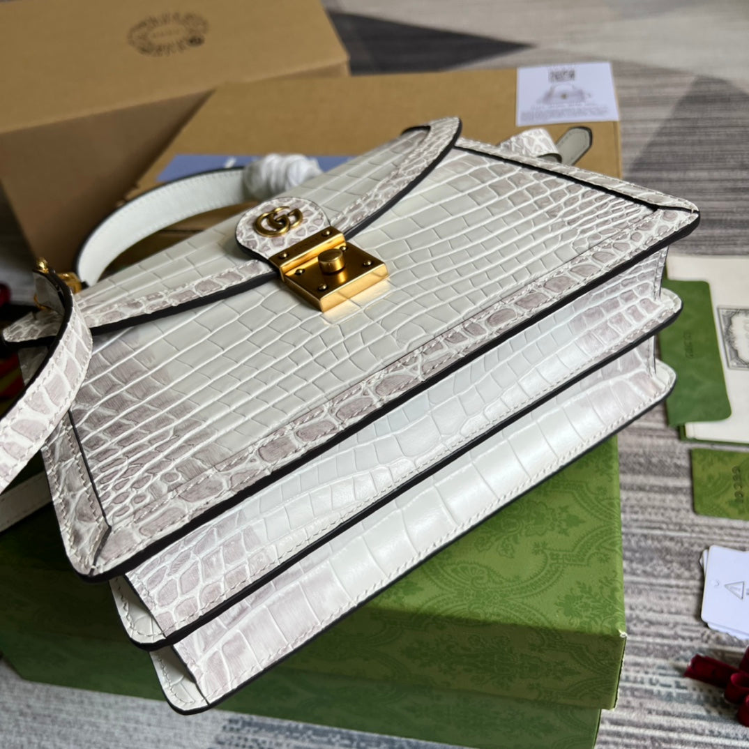 Gucci 651055 Ophidia small GG top handle bag ‎‎‎Crocodile white