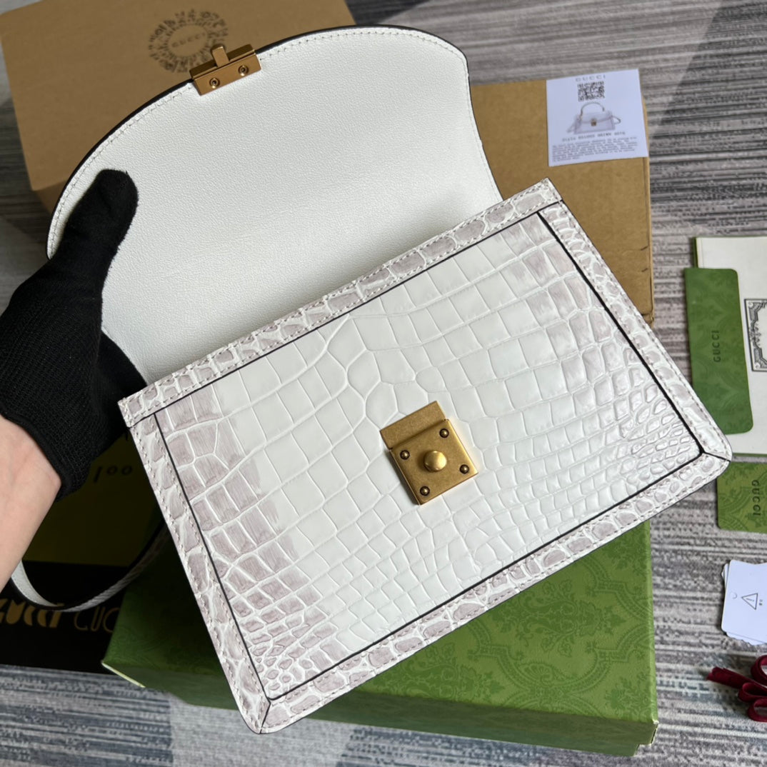 Gucci 651055 Ophidia small GG top handle bag ‎‎‎Crocodile white