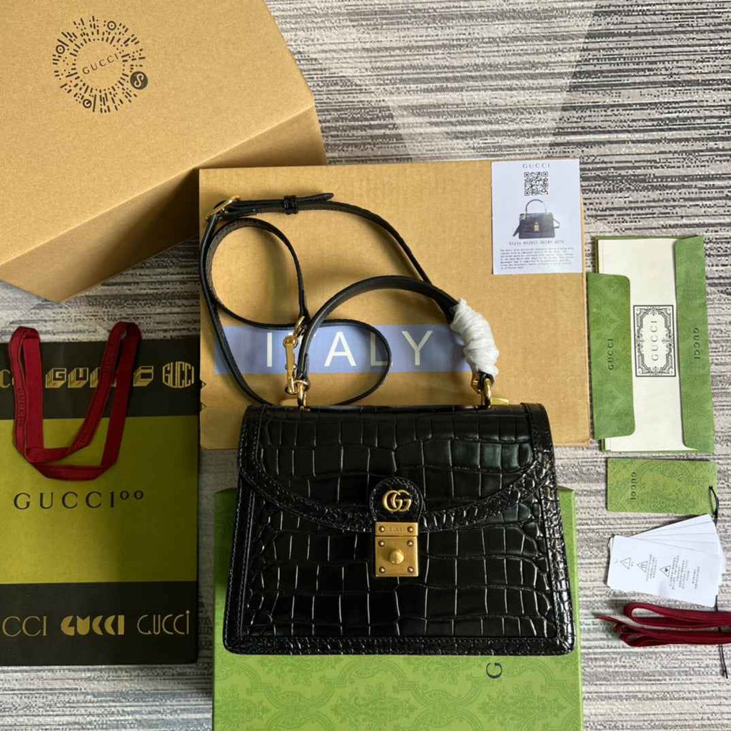 Gucci 651055 Ophidia small GG top handle bag ‎‎‎Crocodile black