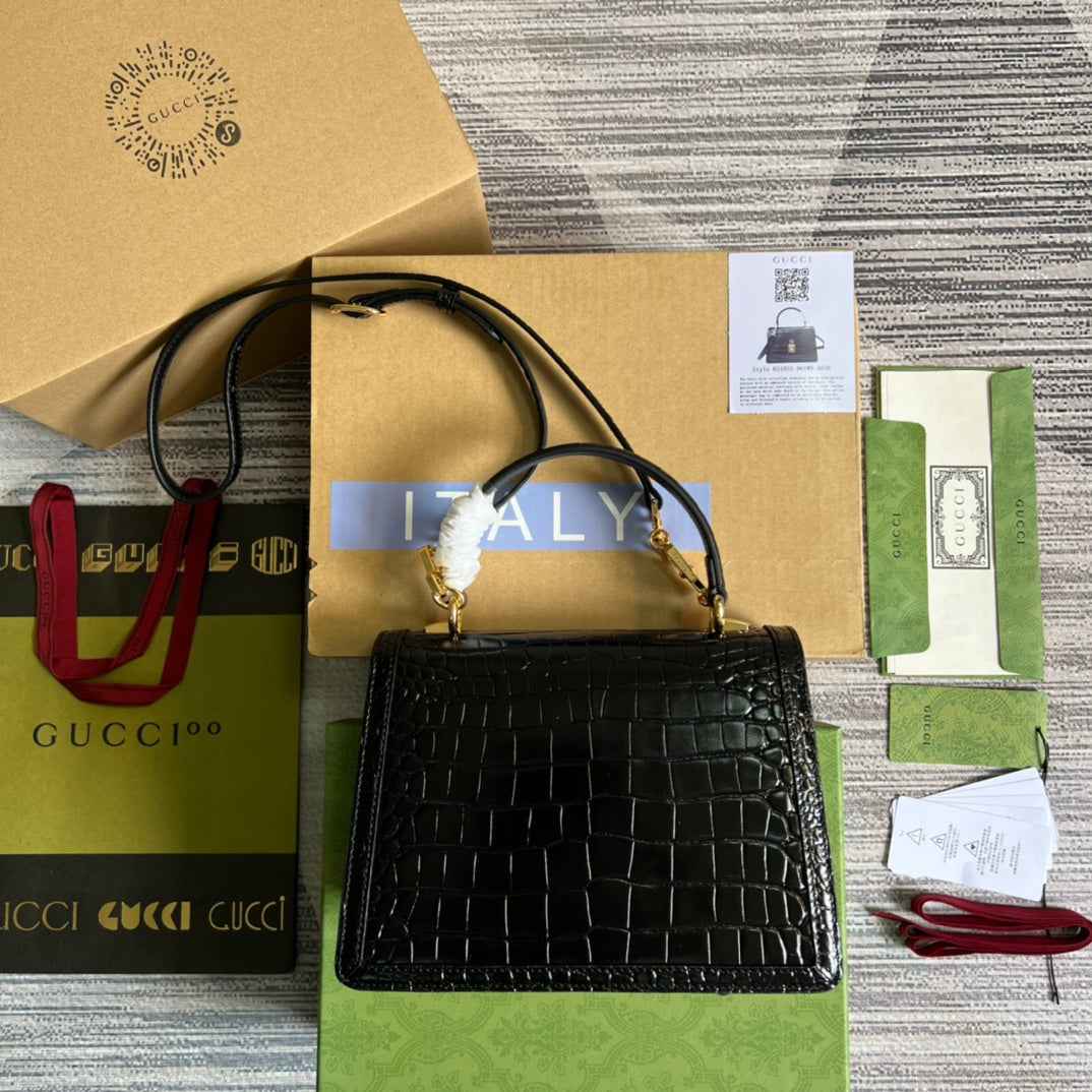 Gucci 651055 Ophidia small GG top handle bag ‎‎‎Crocodile black