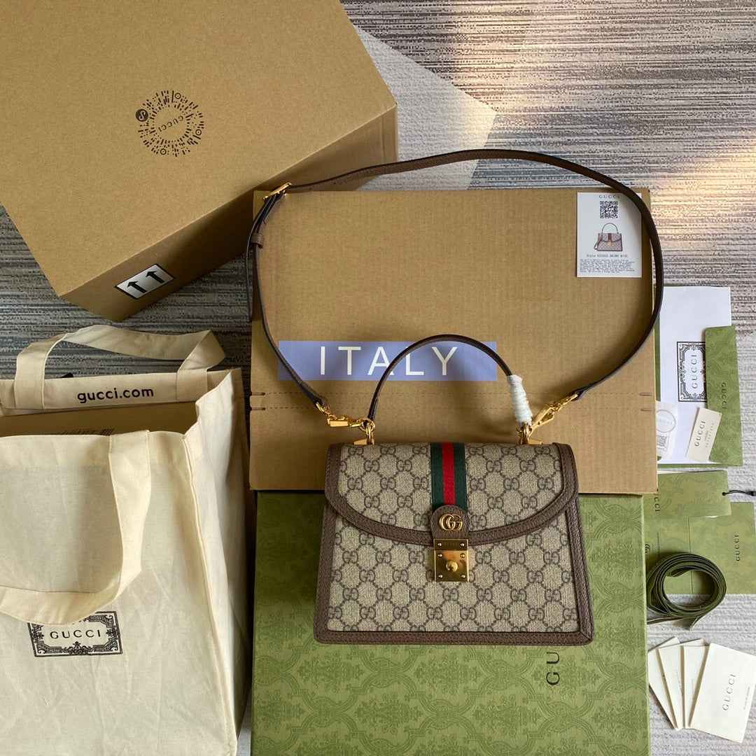 Gucci ‎‎‎‎651055 Ophidia small top handle bag with Web brown