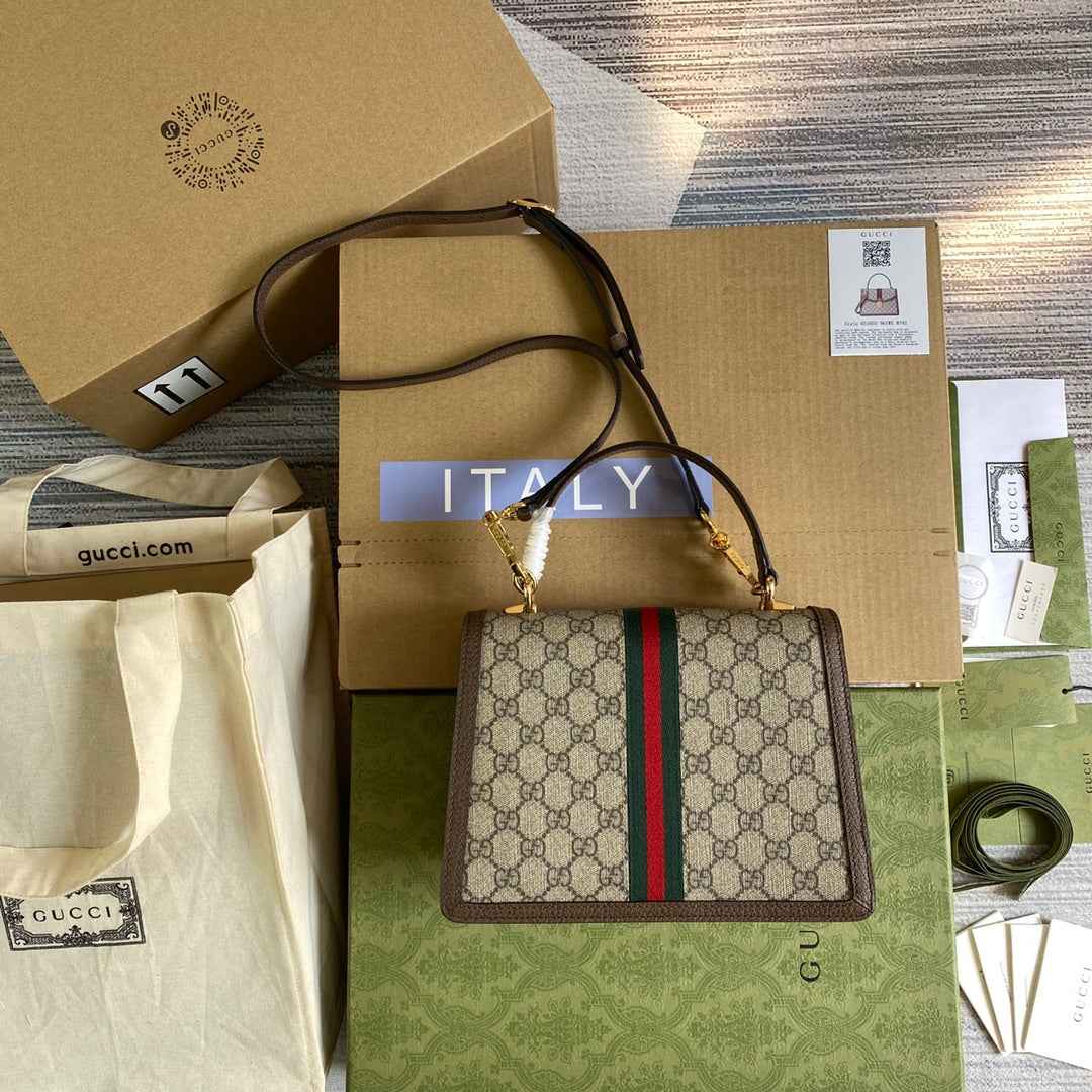 Gucci ‎‎‎‎651055 Ophidia small top handle bag with Web brown