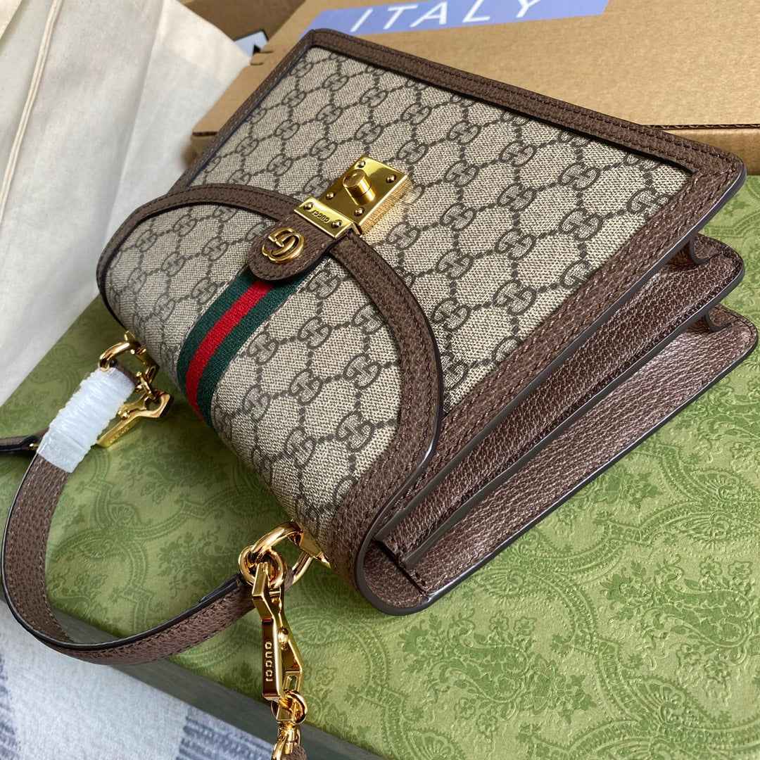 Gucci ‎‎‎‎651055 Ophidia small top handle bag with Web brown