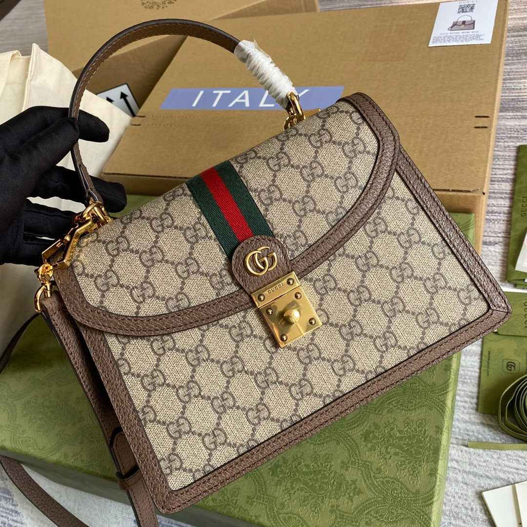 Gucci ‎‎‎‎651055 Ophidia small top handle bag with Web brown