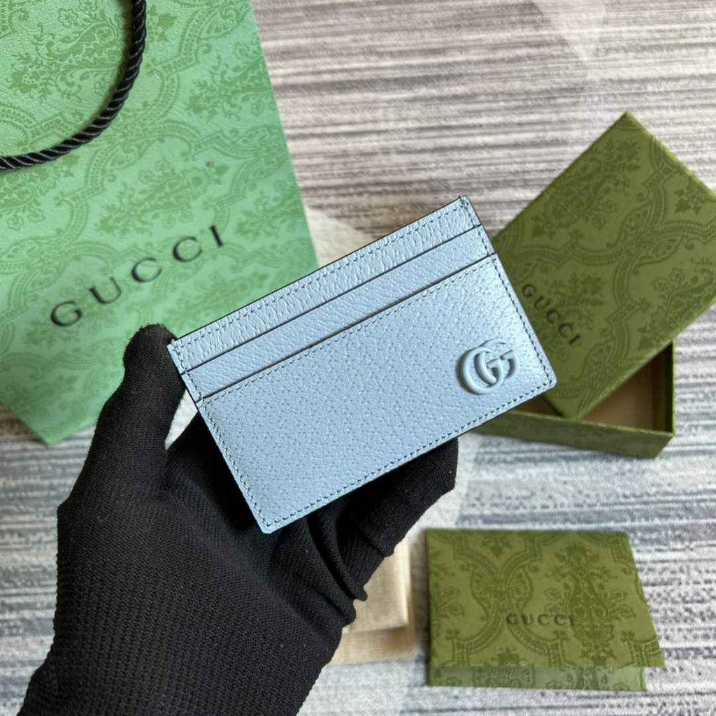 Gucci 657588 GG Marmont card case light blue leather