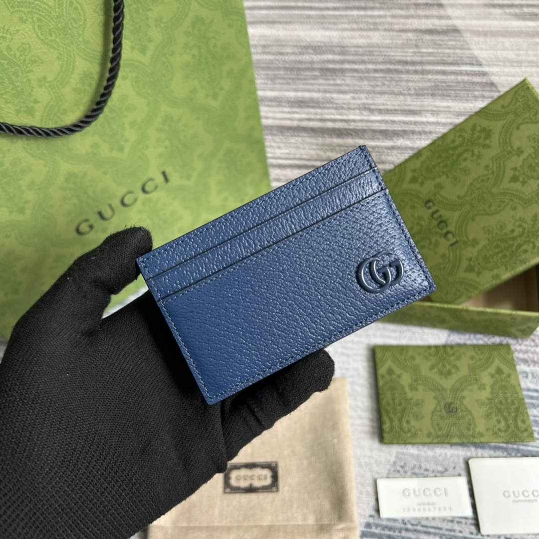 Gucci 657588 GG Marmont card case blue leather