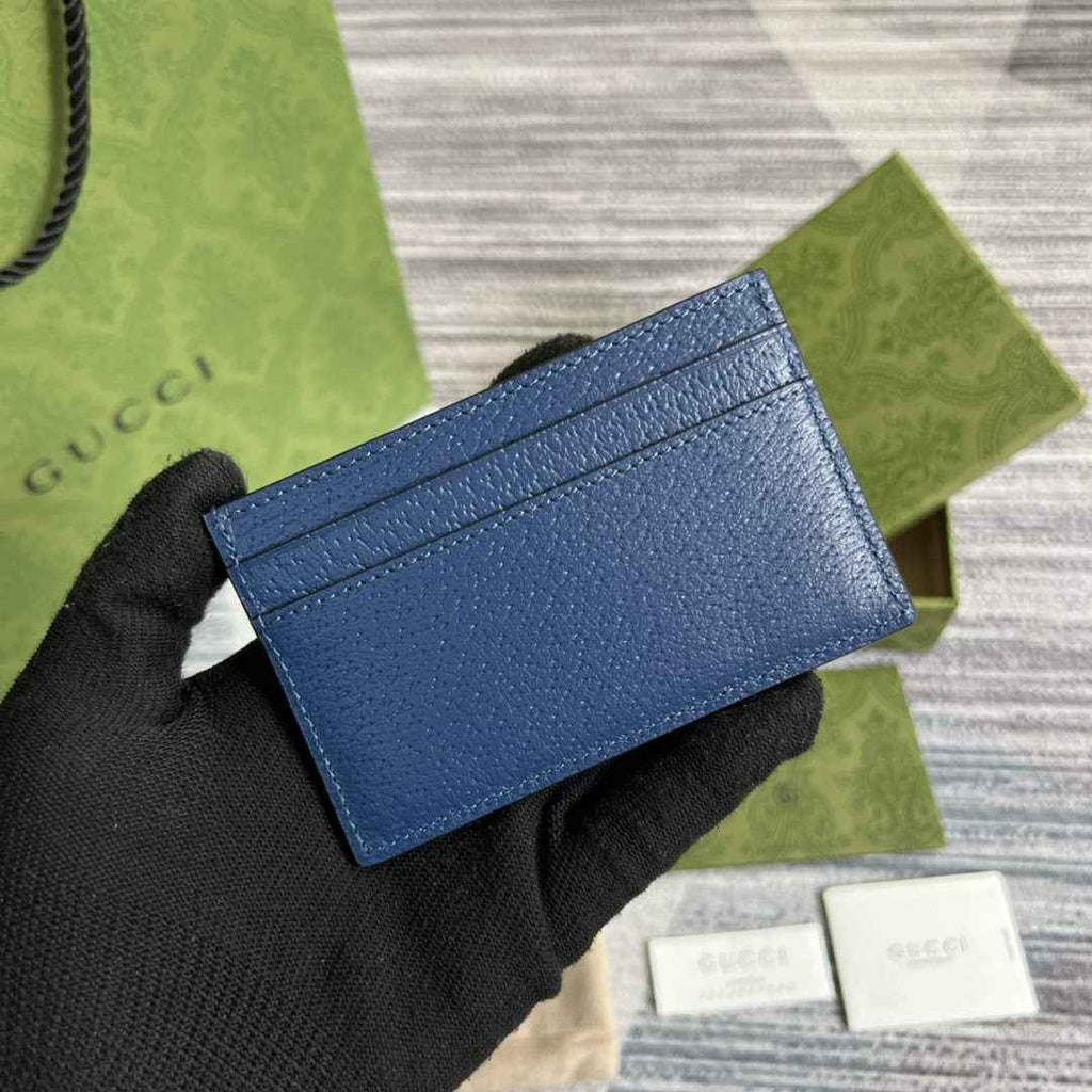 Gucci 657588 GG Marmont card case blue leather