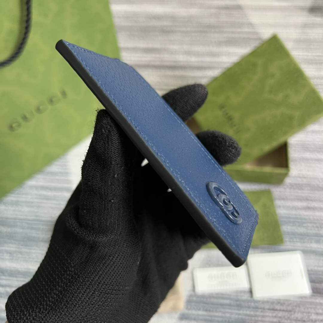 Gucci 657588 GG Marmont card case blue leather